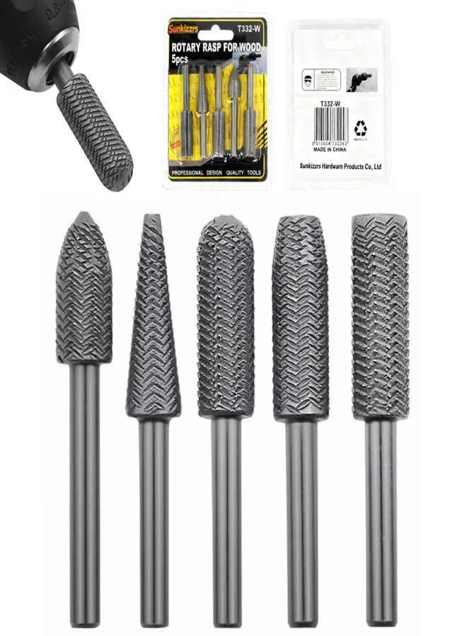 Sunkizzrs® 5-Pcs HSS Metal File Burr Drill Bit Set -Metal Working Rasps 6mm (1/4") Round Shank -High Speed Steel Rotary File Rasps for Deburring, Grinding, Shaping & Rust Removal - Image 1